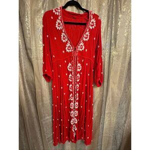Free People Embroidered Fable Midi Dress Rock N Roll Red Medium